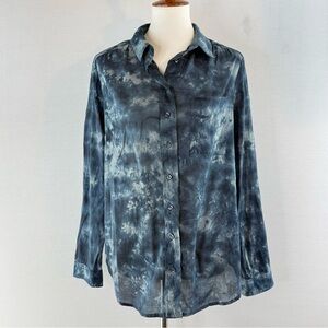 Pilcro by Anthropologie Blue and White Cotton Tie-Dye Button-Up Shirt